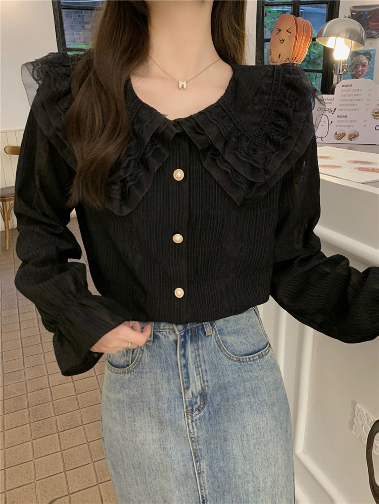 Retro French lace gentle sweet long-sleeved shirt for women, unique base layer inner top