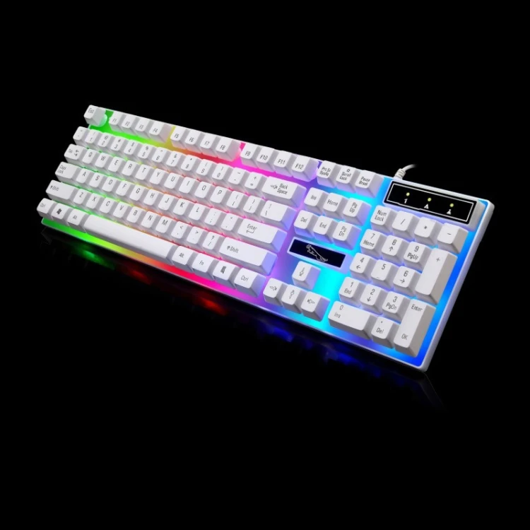 104 Keys USB Wired Mechanical Feel Colorful Backlight Office Computer Keyboard Gaming Keyboard(White) RKB2364WQ
