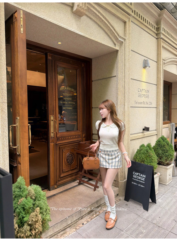 Lukira Soft Time French Lace Peter Pan Collar Mulberry Silk Women's Summer Slim Fit Knitted T-Shirt Blouse