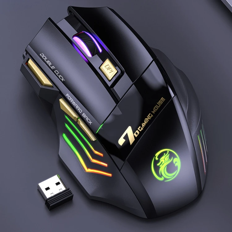 Mouse Wireless Gaming iMICE GW-X7 7-button Silent Rechargeable with Colorful RGB Lights(Black) GEDA001957401AW