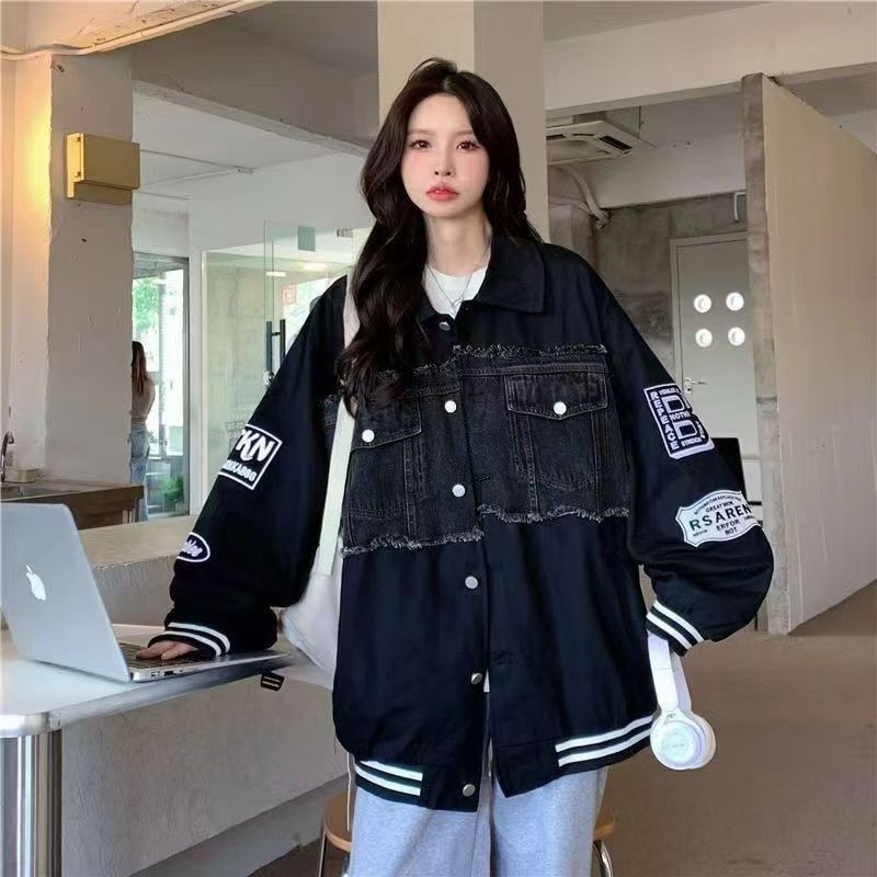 Stylish Long-Sleeved Collared Button-Down Plus Size Slimming Casual Denim Sweatshirt Trendy