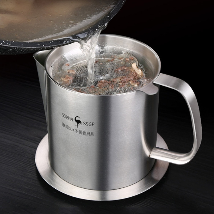 Stainless Steel Filter Oil Pot Filter Residue Oil Soup Pot Drain Oil Pot Household Filter Oil Residue Oil Storage Pot 304 Standless STBD05360780Ksteel