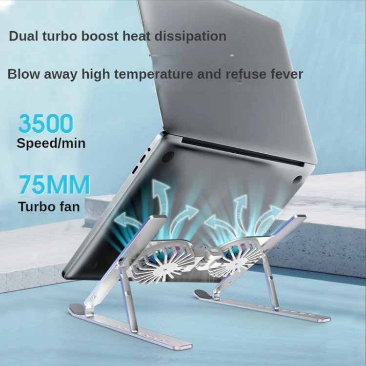 C9 Pro RGB Ambient Light Foldable Fan Cooling Laptop Aluminum Alloy Heightening Stand, GTBD0604705701F